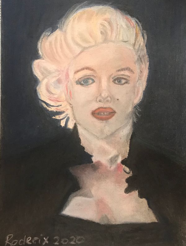 A pastel pencil drawing of Marilyn Monroe