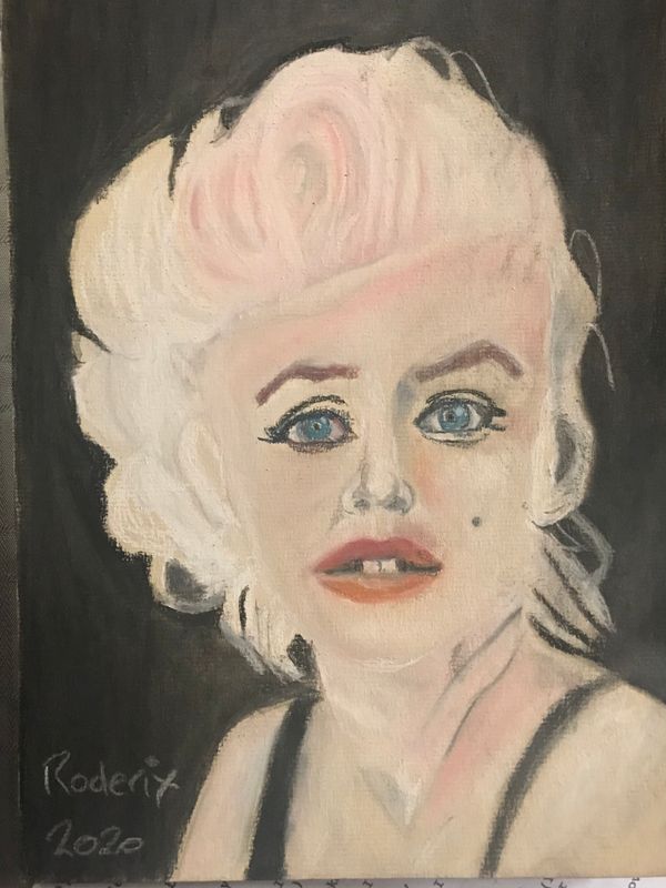 A pastel pencil drawing of Marilyn Monroe