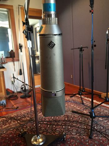For the audio geeks in the crowd - one of Ackerman's vintage Neumann U87 tube mics - get up slowly/carefully after a take
