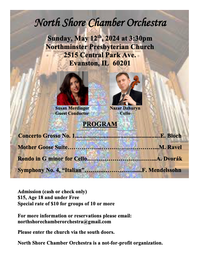 Northshore Chamber Orchestra Mother's Day Weekend Concerts, Susan Merdinger, Guest Conductor