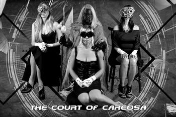 The Court of Carcosa as seen in "Season2"'s album artwork and videos. After taking power, Cardinal Yersinia renames Rome Carcosa and starts calling himself the King in Purple. He is accompanied by Camilla, Cassilda and Lucy, the Three Whores who had to go through the Three Ordeals to join him in his mad plan to destroy the world.
