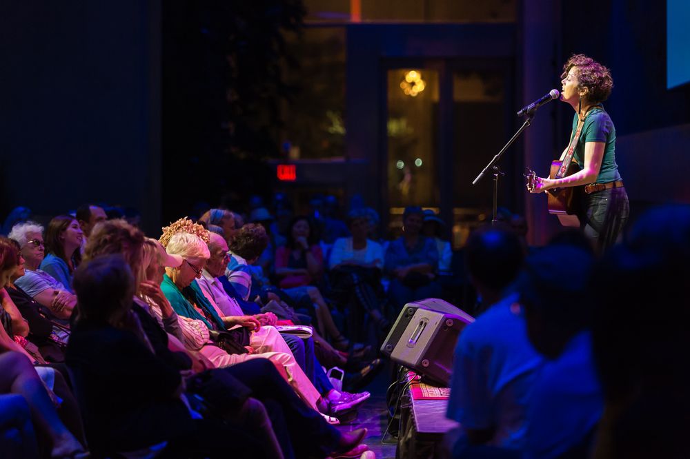Indie-folk songwriter Rachael Kilgour singing at Lincoln Center Rubenstein Auditorium, 2017, by Darial Sneed.