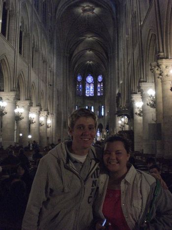 Jonathan and Sarah inside Notre Dame.
