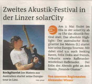 'Zweites Akustik-Festival in der Linzer solarCity' - Stradt Rundschau newspaper 30.04-02.05 2014 (AUSTRIA)