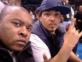 Ace and Baby Bash courtside at the Thunder game
