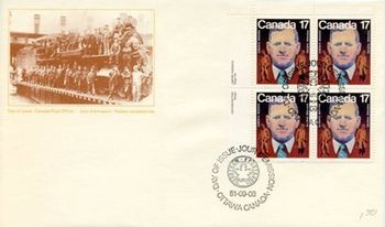 1981 FDC Aaron R. Mosher, labour leader and roundhouse workers, Moncton, NB 1913
