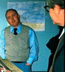 1975 Harold Midwood (L) in conversation with Pat Enright
