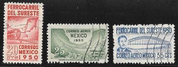 865-867 1950 set of 4 opening of Mexico-Yukatan Ry 864 missing
