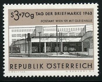 1408 1963. Day of the Postage Stamp. Vienna post office with car barn
