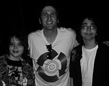 Michael and Andy with Jonny Dubowsky of the band Jonny Lives!, way back after our very first gig. (Not shown Conner and Veronica)
