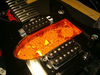 Detail of inset LED panels, amber color gel and Sustainiac control switches
