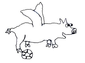 Flying pig playing soccer
