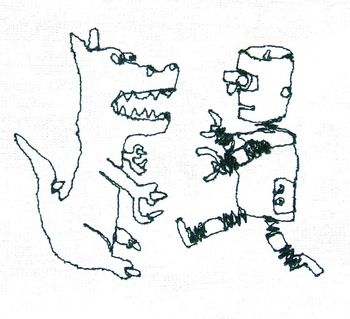 Dinosaur & robot fighting
