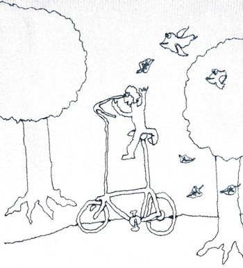 Dream of riding tall bike through trees, birds & falling leaves
