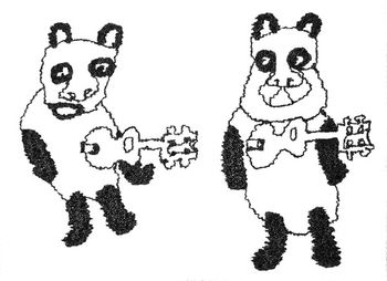 Panda bears playing ukuleles
