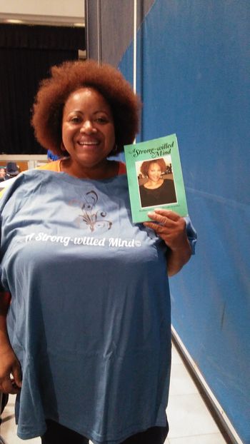 Ms. Geri. Another Proud Owner of  'A Strong-willed Mind' poetry book And an 'A Strong-willed Mind' t-shirt at the 5th Annual Feed The Community Event on 11/18/17
