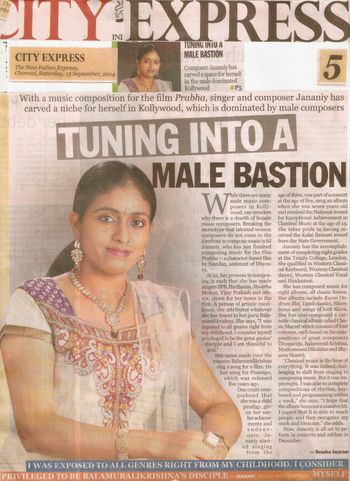 


jananiy -New Indian express article dt 13-09-14  about her Music Direction for the movie Prabha




