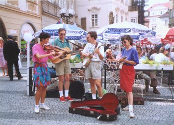 Run of the Mill String Band busking in Prague, Czech Republic in 1992
