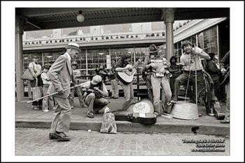 Stringband "Hotcha" and Fred Kelly-- known to everyone as, "Dancin' Jack." Photo Clyde Keller 1980
