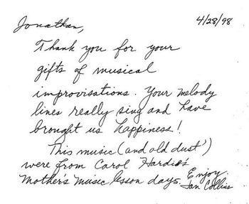 "Thank you for your gifts of musical improvisation" - Jan Collins
