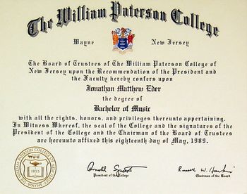 Bachelor of Music (BM-1989) William Paterson College
