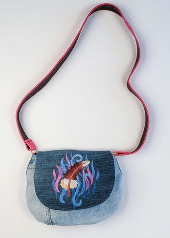 Five Elements - Air embroidered on upcycled denim. The strap is a belt.
