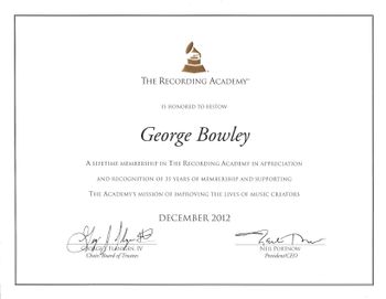 George is a lifetime member of the Recording Academy
