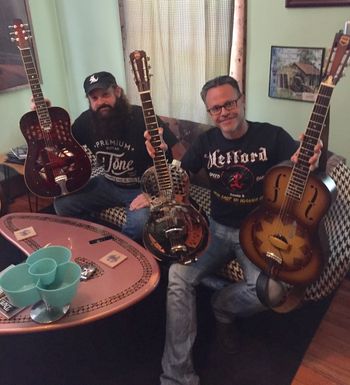 Me and Kohrs showing off some of the Resophonic guitars used on the record
