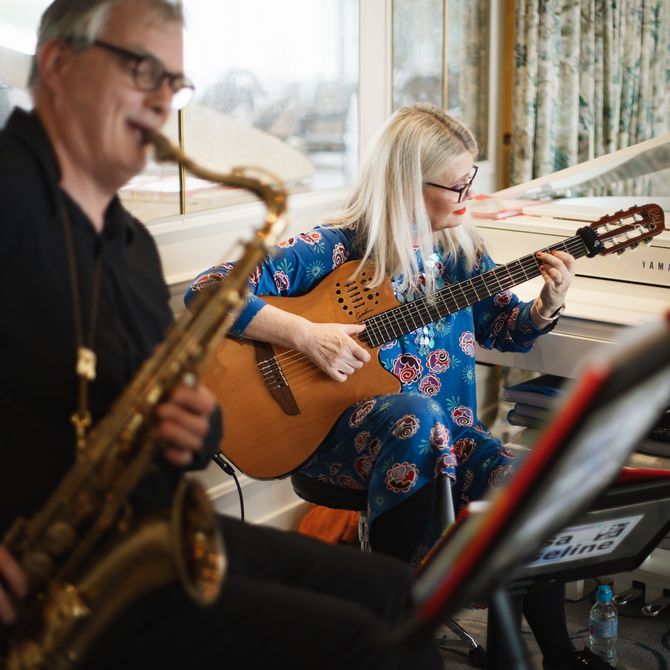 Saxophone and guitar duo at St Brelade's Bay Hotel, Jersey