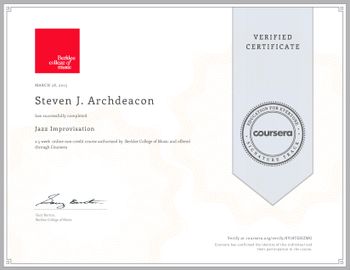 Jazz improv. certificate from Berklee College of Music from Coursera

