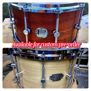 Parton Drumworks presents:
The “Big Tez Sherard” Signature series snare drums
- 8x14 Mahogany w/ Die Cast hoops , Pure Sound 40 strand wires, Evans onyx batter and Evans 300 hazy bottom.
-8x14 Poplar w/ Die Cast hoops ,pure sound 40 strand wires, Evans onyx batter and Evans 300 hazy bottom.