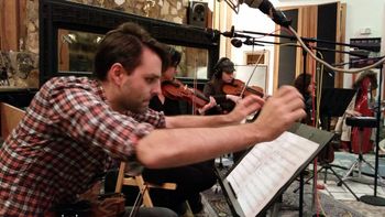 Andrew Joslyn reheasing his quartet for string parts on David's EP "Writer of Wrongs, Singer of Songs," recorded at Robert Lang Studios, October - November, 2015.
