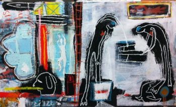 The Dog Stayed. 36" X 60" mixed media $4200
