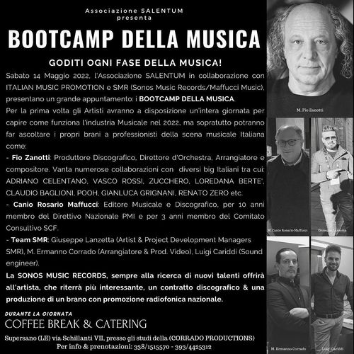 Fio Zanotti partecipa al Bootcamp della Musica ideato da Canio Rosario Maffucci n Salento. Maffucci Music è proprietaria dell'Etichetta Discografica Sonos Music Records