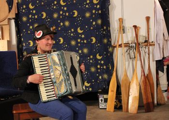 House concert at Larry's Woodworking Studio, Nolalu, Ontario, October 2014

