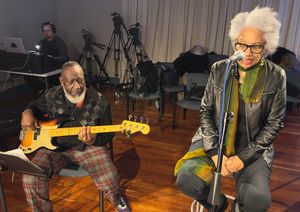 Here I am rehearsing with co-producer/bassist Jamaladeen Tacuma at WRTI in Philly 02/2023 for the Dakota Project