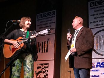 Patricia and Jack on stage at Durango Songwriters Expo Colorado October 2018
