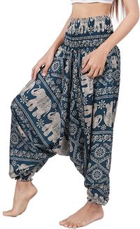 Smocked Waist Harem Pants (Aladdin Elephant Turquoise)