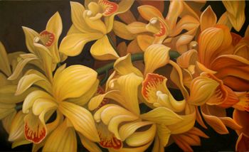 SOLD Lively Tumble of Orchids 36"x60"
