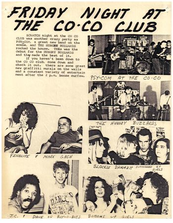 The Co Co, after hours punk venue in downtown LA 1983.  Penelope Spheeris in upper left.  Hungry Buzzards 2nd from top right.
