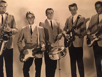 Never released outtake photo from The Surfaris Play photo session 1963 - Notice Bob Berryhill looking down at his '63 sunburst Fender Jazzmaster
