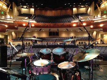 Behind our drums- Harris Center, Folsom CA 2014

