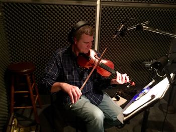 Aubrie Haynie at Hill Top Studio putting fiddle on Phil's "Dakota Ridge"
