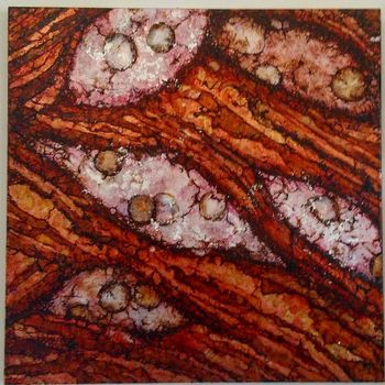 Breast Cancer Cells: Oil painting on ground of gold/silver leafing
