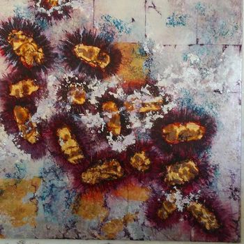 Prostate Cancer Cells: Oil painting on ground of gold/silver leafing

