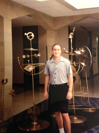 Me at the Zildjian Factory, Boston, Mass.  Ready for the tour of everything!  Including the Vault!  2001
