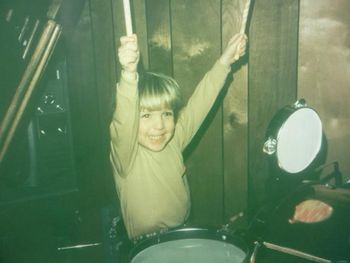 2 years old with my first drum set.  1973
