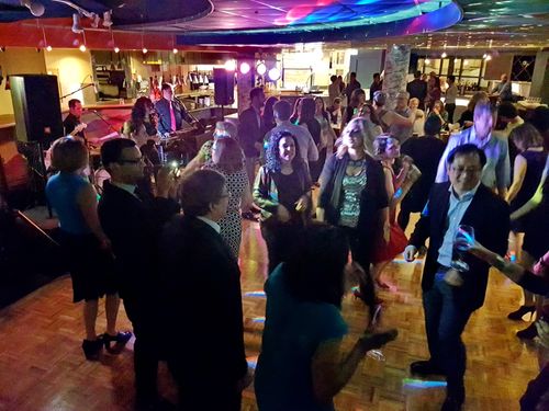 Sandy Vine And The Midnights filling the dance floor at a corporate social event held in Niagara Falls Ontario at Table Rock Restaurant.
