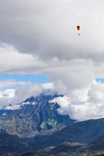 Paragliding above the Tungurahua Volcano, Ecuador
