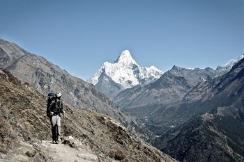 Trekking in Nepal. Ama Dablam towering behind me.
